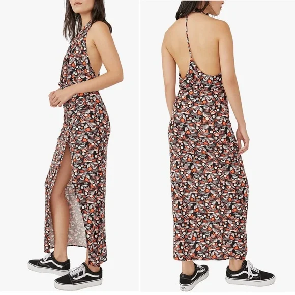 jersey v neck maxi dress Jersey V Neck Maxi Dress in Paint Stroke Print  LOVE HERO SUSTAINABLE  FASHION